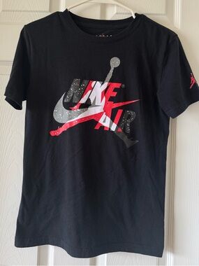 Boys Jordan Nike Black Tee with Red and Gray Air Logo